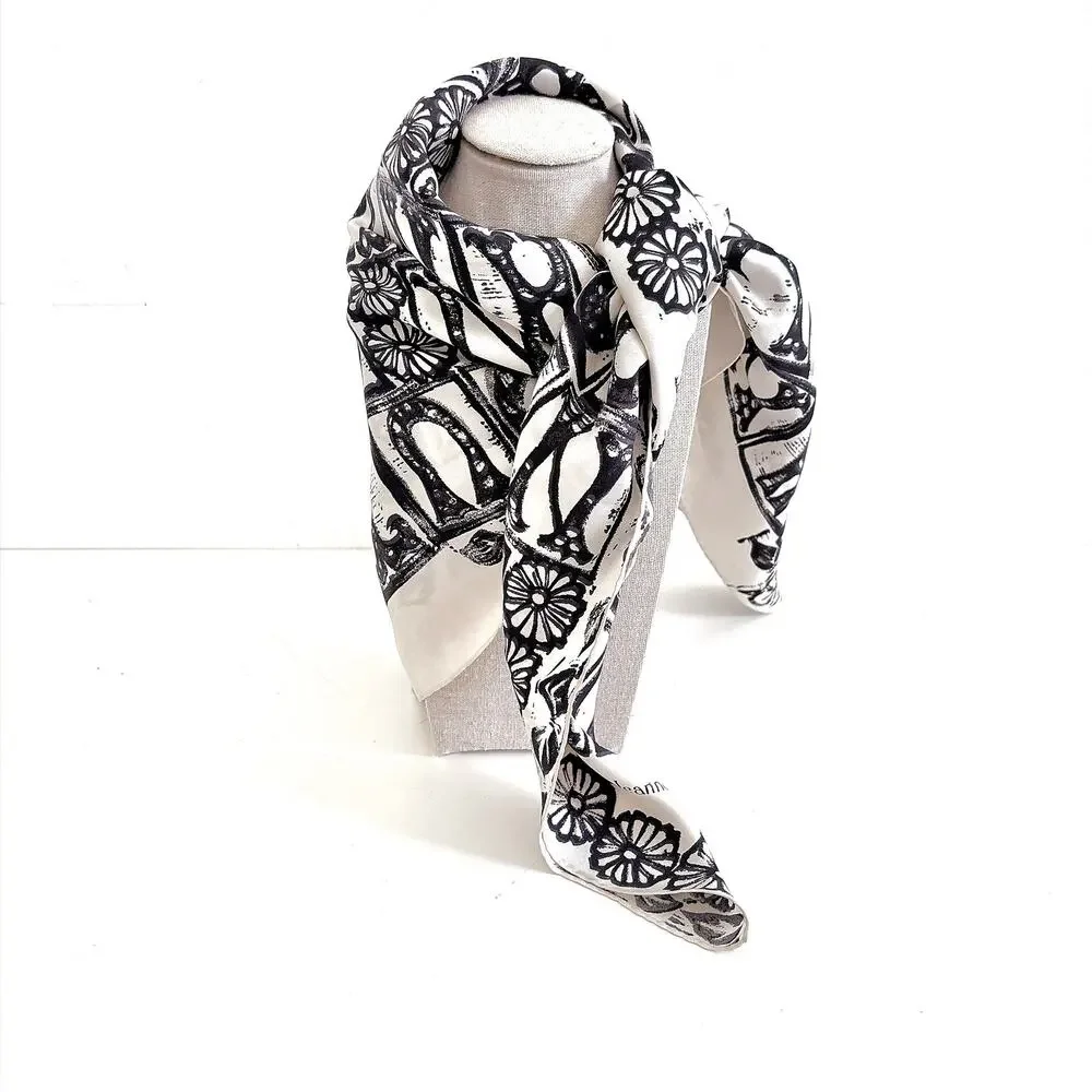 VINTAGE 1960S JEANNE LANVIN COUTURE SILK SCARF - BACK AND WHITE